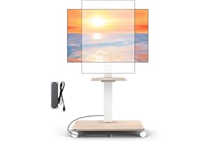 Neothm Rolling TV Stand with Power Outlet for 32-75 Inch TVs up to 110 lbs, Tilt & Swivel Mobile TV Stand on Wheels Portrait Height Adjustable Mobile TV Cart with Wood Shelf, Max VESA 600x400mm White