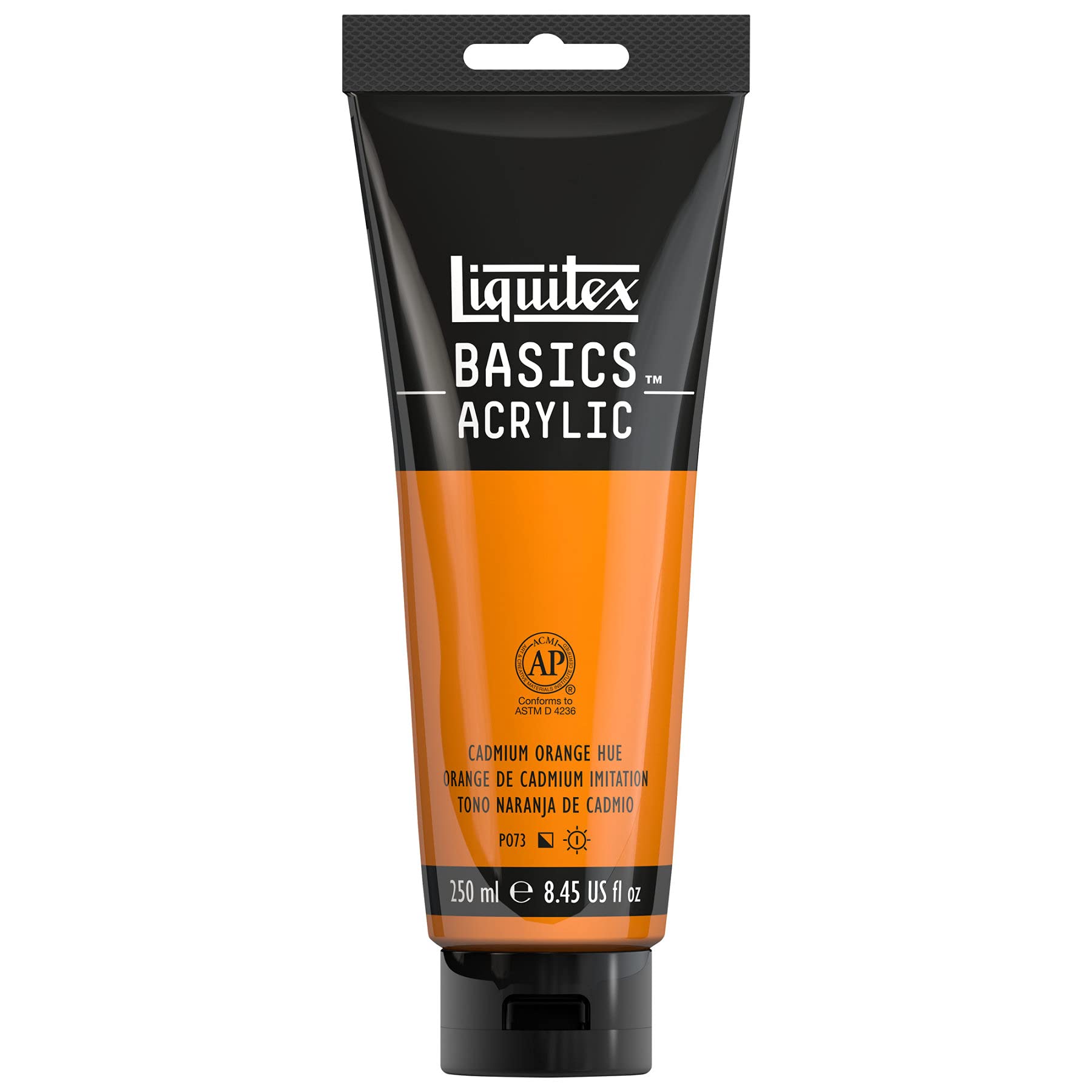 LIQUITEX Basics 4385720 Acrylic Paint, Mono-pigmented Artist Pigments, Lightfast, Medium Viscosity, Archive Quality, Silky Gloss Finish, 250 ml Tube, Cadmium Orange — image 1