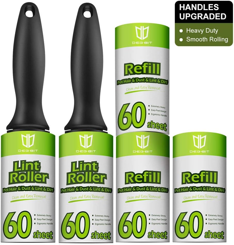DB Degbit Lint Rollers for Pet Hair, [Upgraded Handle,Extra Sticky] Pet Hair Remover, Lint Remover [300 Sheets/5 Refills], Lint Roller Set Brush for Dog & Cat Hair Removal, Clothes, Furniture, Laundry