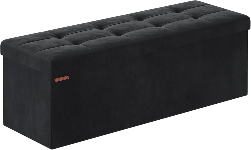 SONGMICS Storage Ottoman Foldable Small Foot Rest 38x110x38 cm Ink Black