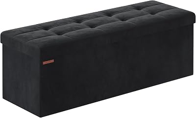 SONGMICS Storage Ottoman Foldable Small Foot Rest 38x110x38 cm Ink Black