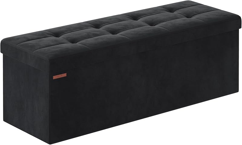 SONGMICS Storage Ottoman Foldable Small Foot Rest 38x110x38 cm Ink Black