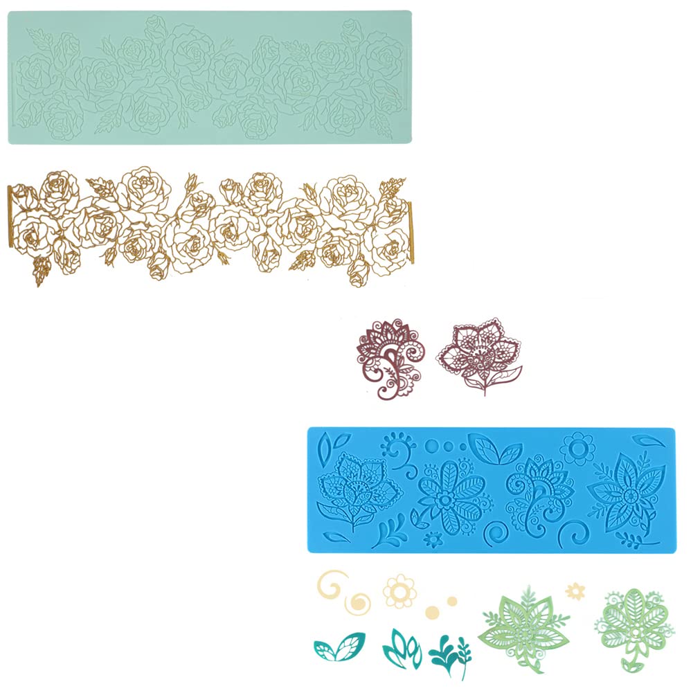 DIYBravo 2 Pcs Fondant Silicone Moulds Flowers Pattern for Cake Chocolate Cupcake Decorating Cake Toppers Making, DIY Candy, Cookies, Resin, Sugarcraft (Flowers)