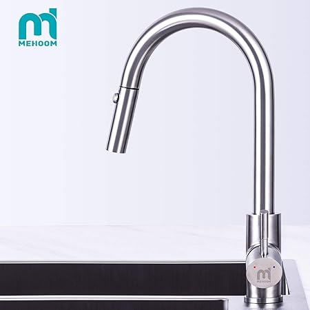 Wasserhahn Küche, MEHOOM 2 wege Küchenarmatur, 360° Ausziehbar Drehbar Küche Spültischarmaturen Mischbatterie, Kalter und Heißer Edelstahl Wasserhahn für Küche, Einhebelmischer für Bidet