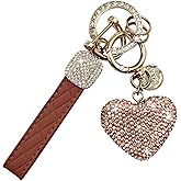 XiuXiuPi Car Keychain for Women Cute with Rhinestone Heart Shape –Wristlet Bling Girl Key Chain for Car Keys, Purse Charms