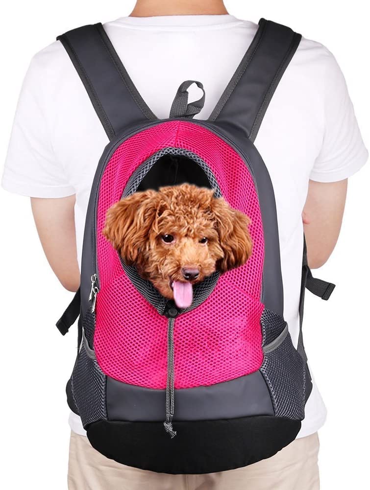 NHSUNRAY Pet Backpack Carrier for Small Dog Cat Puppy (8lb Max) On-the-Go Travel Pet Front Back bag Breathable Soft Mesh Pup Pack (Rose)
