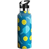 Bofemgt Pickleball Sport Water Bottle with Straw, Vacuum Insulated Stainless Steel Thermal Drinking Travel Mug Cups For Gym Fitness Camping-20oz/600ml