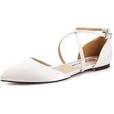 ELEGANTPARK Comfortable Flats for Women Pointed Toe Wedding Dress Shoes | Adjustable Cross Strap, Comfortable Flats for Bride, Wedding Guest, Bridal Reception, Office, Business Casual, Daily Wear
