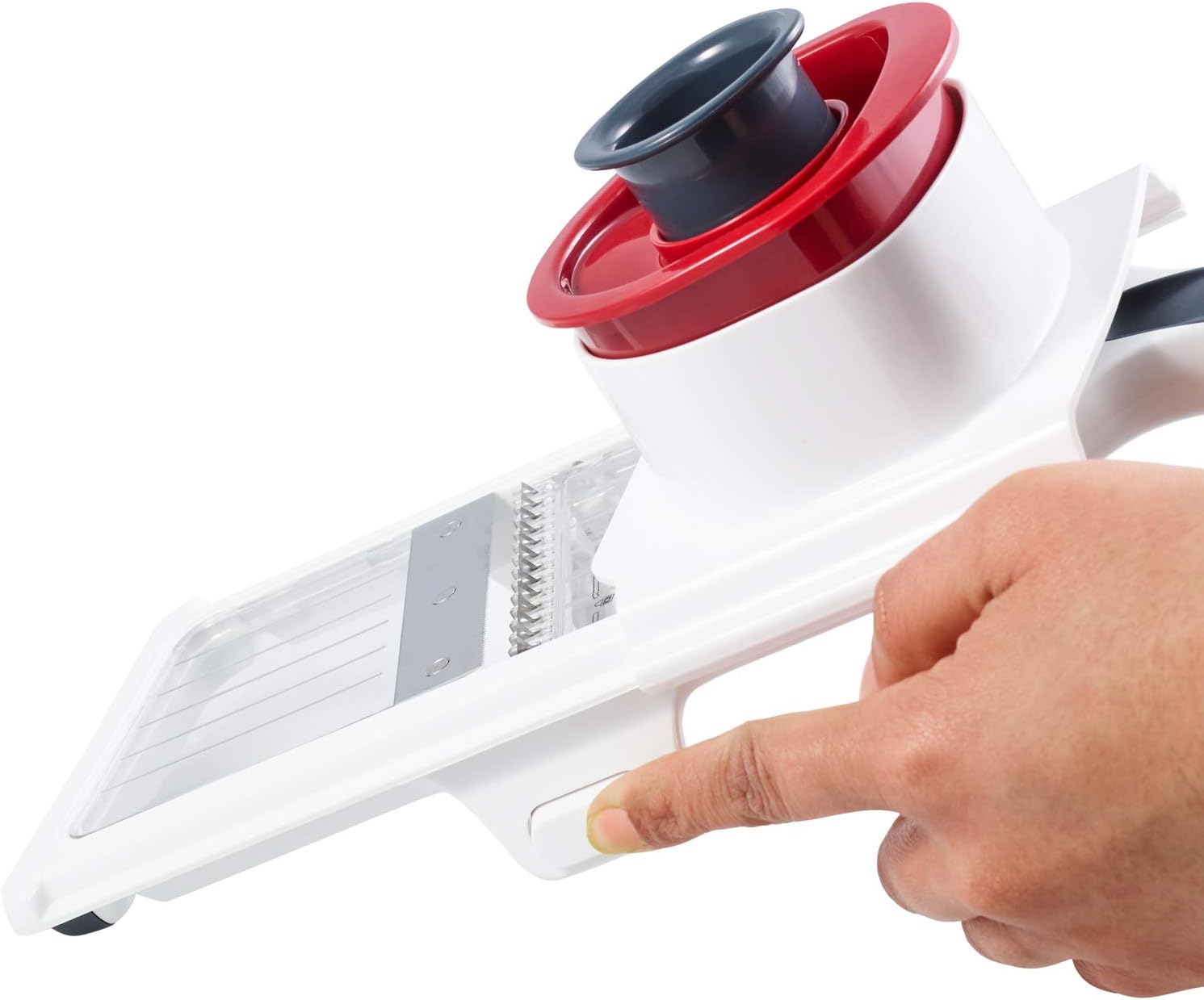 Zyliss Hand Held Food Cutter, Plastic/Stainless Steel, White/Red, Multi Function Veg Cutter and Slicer, Vegetable/Fruit - Image 4