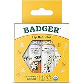 Badger Classic Organic Lip Balm Set - Yellow Box, Light Silky Long Lasting Lip Moisturizer Gift Set, All Natural Lip Balm Variety Pack Lip Set (Tangerine, Lavender Orange, Vanilla, Grapefruit), 4 pack