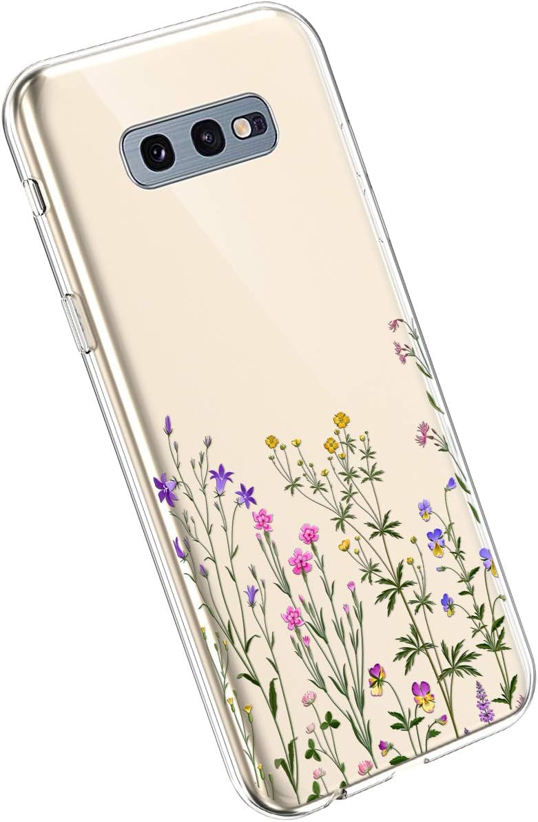 YSIMEE Compatible with Case Samsung Galaxy S10e,Exquisite Silicone Beautiful Flowers Painted Transparent Thin Lightweight TPU Soft Shockproof Rubber Gel Crystal Bumper Case,Small Floral #4