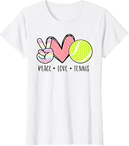 Peace Love Tennis Cute for Women Teen Little Girls Pastel T-Shirt