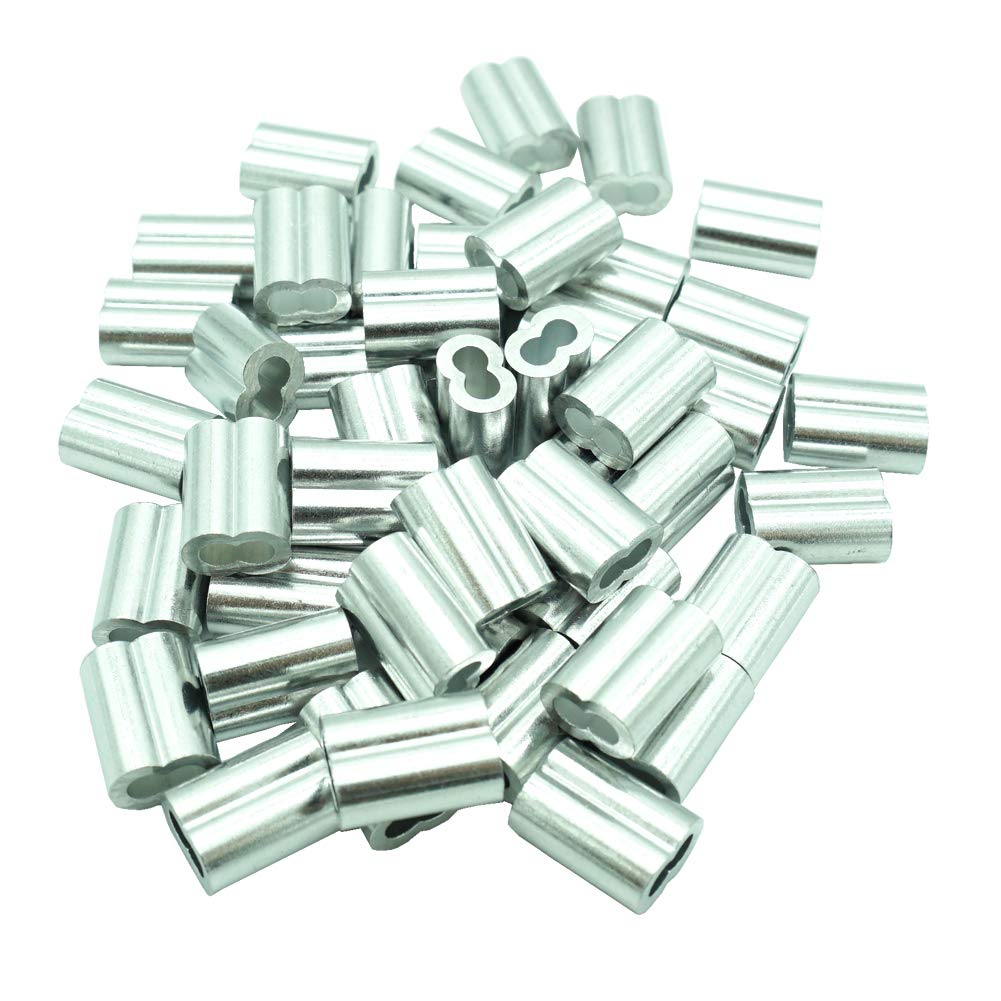 50pcs 4.0mm Aluminum Wire Crimping Loop Sleeve Double Ferrules Type for Wire Cable Rope Photo Hanging