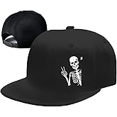FACITE Snapback Hats for Men Flat Bill Brim Hats for Men Skeleton Skull Fitted Hat for Mens Black Baseball Hat Hip Hop 