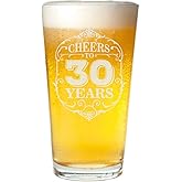 Veracco Cheers To 30 Years Beer Glass Pint 30th Birthday Gift For Him Her Dirty Thirty and Fabulous (Clear, Glass)