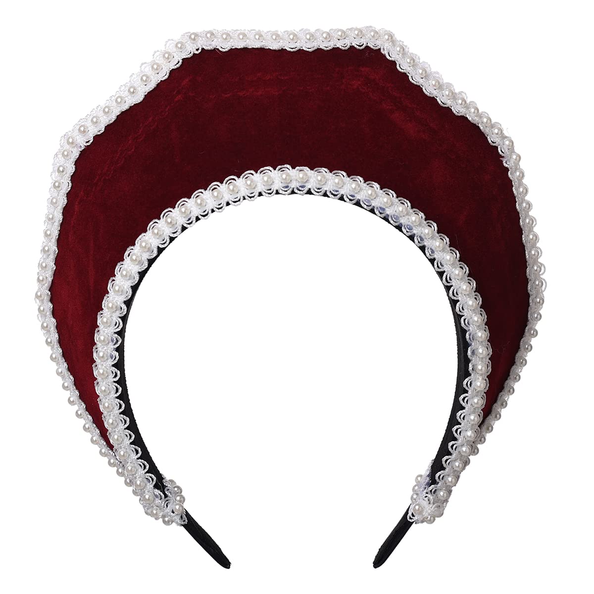 BPURB Renaissance Medieval Tudor Queen Headpiece for Women Anne Boleyn Headband Elizabethan Royal Coronet Hood Tiara Hat (Wine Red)