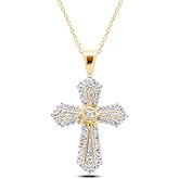 SAVEARTH DIAMONDS 1/4 Cttw Round Cut Lab Created Moissanite Diamond Cross Pendant Necklace In 14K Gold Over Sterling Silver Jewelry For Women With 18" Chain (VVS1 Clarity, 0.25 Cttw)
