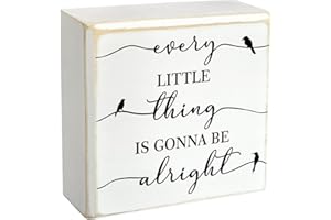 Pigort Every Little Thing is Gonna Be Alright Birds Wooden Box Sign Farmhouse Wood Box Sign Spring Art Blocks Desk Shelf Tabletop Home Decor 4 X 4 Inch (ALRIGHT)