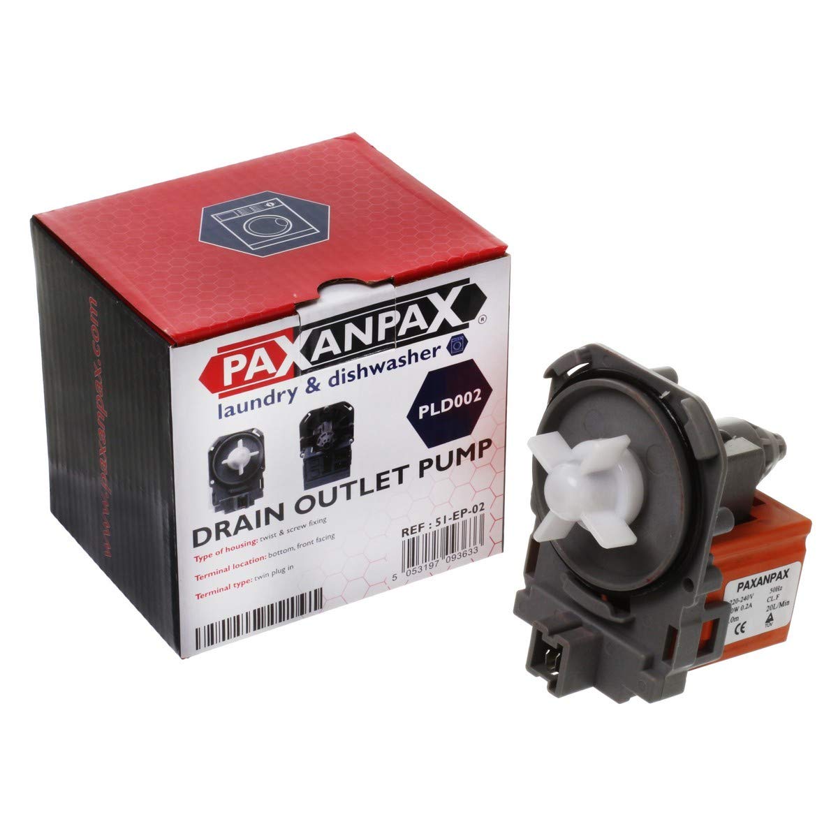 Paxanpax PLD002 Washing Machine Drain Outlet Pump Base Universal Fitting