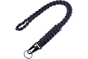 MAGITATI Heavy Duty Braided 550 Paracord Neck Lanyard Keychain for Men Women Outdoor Survival, Parachute Rope Necklace Keychains with HK Clip Key Ring for ID Card Badge Holder, Camera, Wallet and Keys (Black)