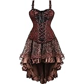 frawirshau Women's Steampunk Costume Corset Dress Steam Punk Gothic Overbust Corset Skirt Halloween Costumes