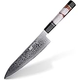 FINDKING 8 Inch Japanese Professional Chef Knife, Damascus Kitchen Blade for Sharp, Sturdy Cuts & Daily Cooking (BLACK-ROSE Series)