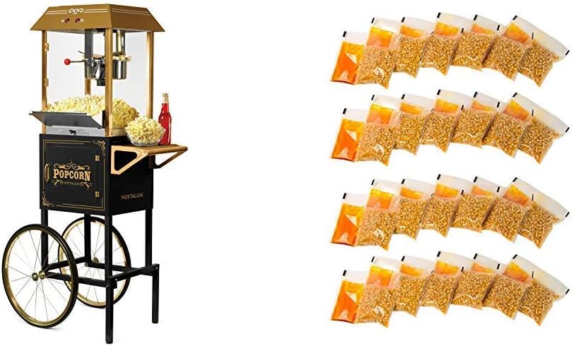 Nostalgia CCP1000BLK Vintage 10-Ounce Commercial Popcorn Cart with 24 4-Ounce Premium Popcorn, Oil & SeasoningsPacks