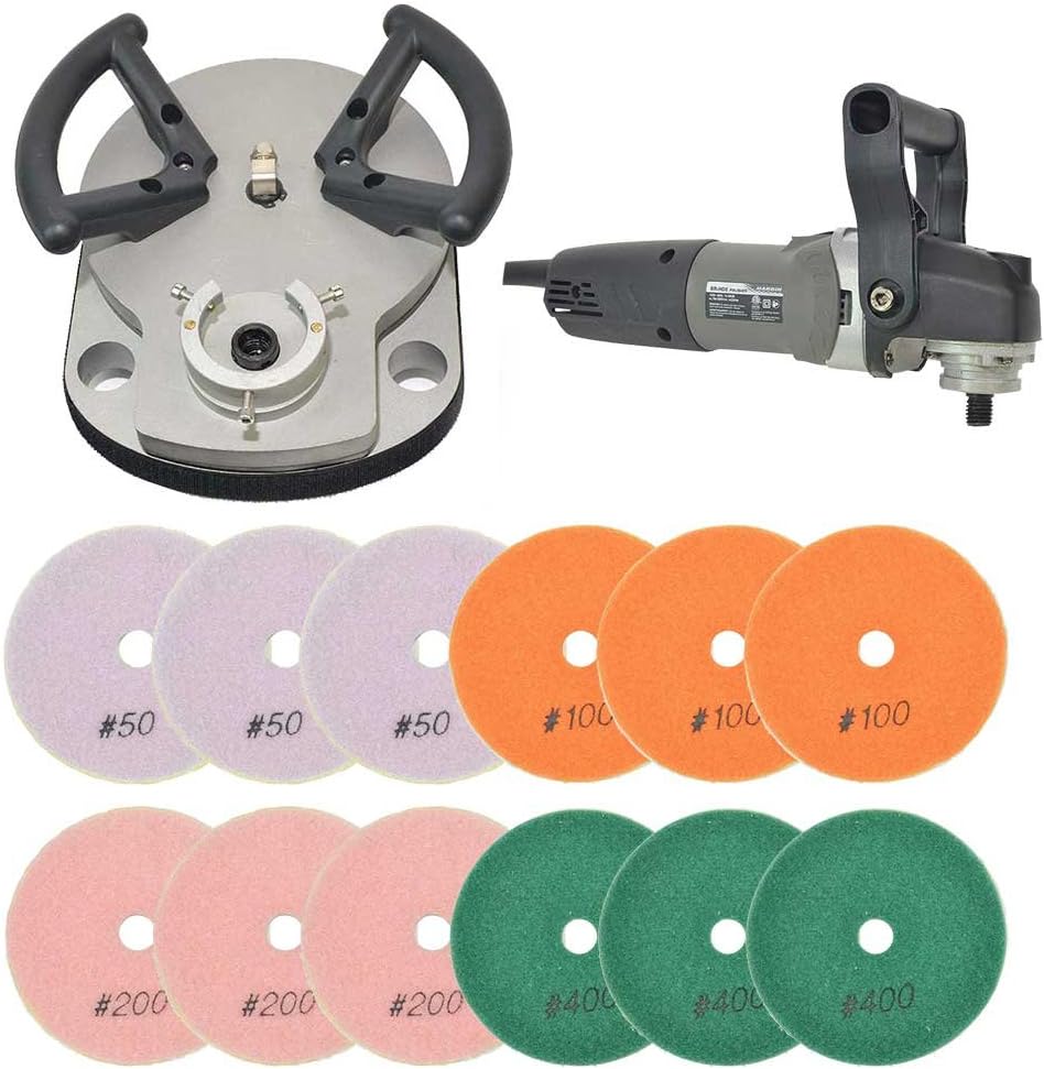 BRTTRIAD12 5 Inch Var Speed Polisher, Triad Planetary Concrete Wet Polisher Base with 12 pc 4 Inch Premium Diamond Polishing Pad Set