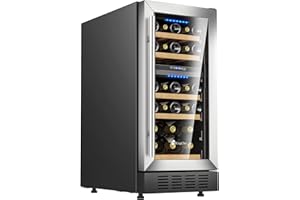 KingChii 15 Inch 26 Bottle Dual Zone Wine Cooler Refrigerator Professional Compressor, Stainless Steel & Tempered Glass For Red Wine, Champagne - Built-in or Freestanding for Home,Office, or Kitchen