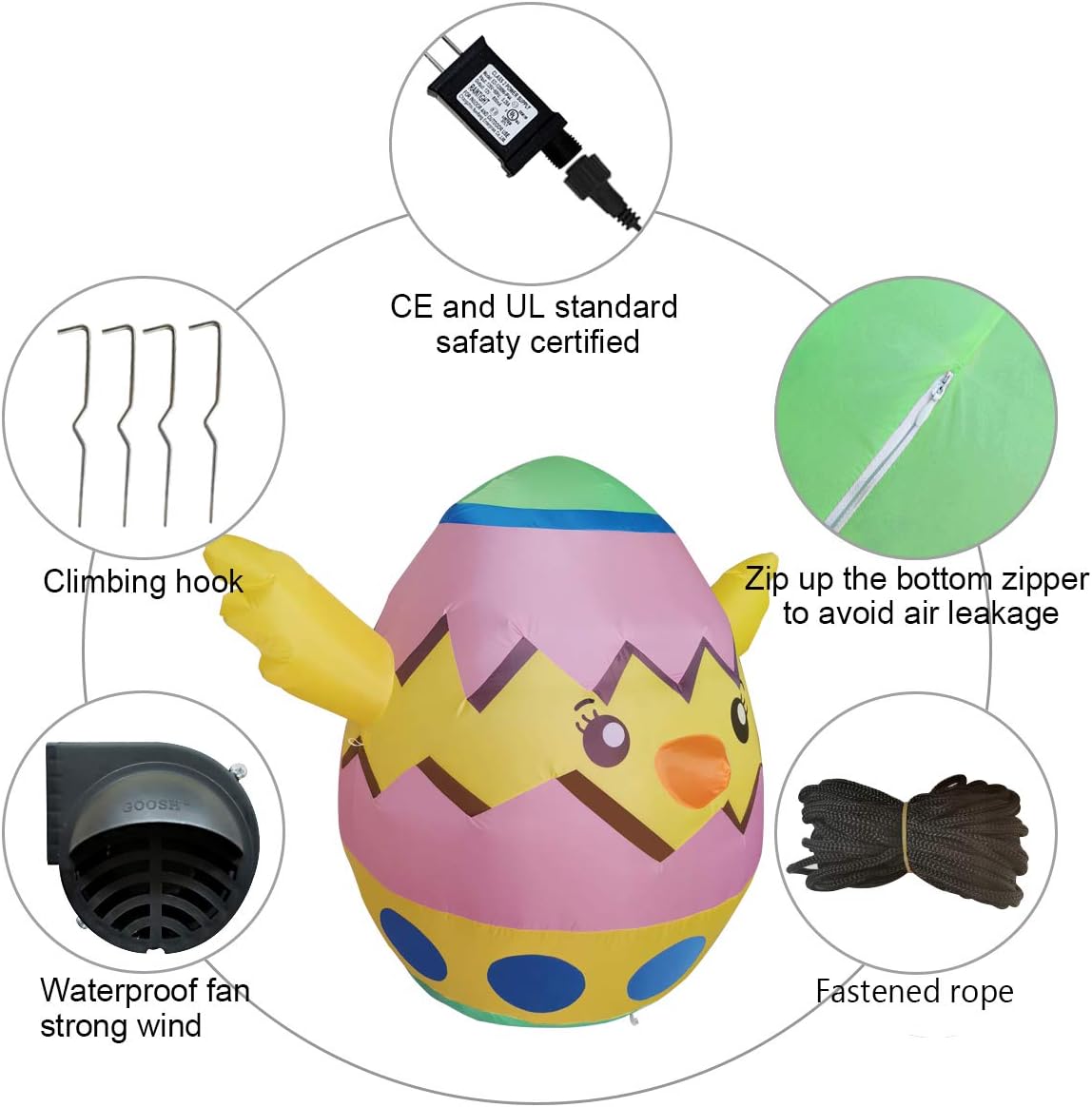 GOOSH 5 ft Tall Easter Inflatable Decorations Baby Chick with Build in LEDs, Blow Up Inflatables for Easter Holiday Party, Outdoor, Yard Decoration: Garden & Outdoor