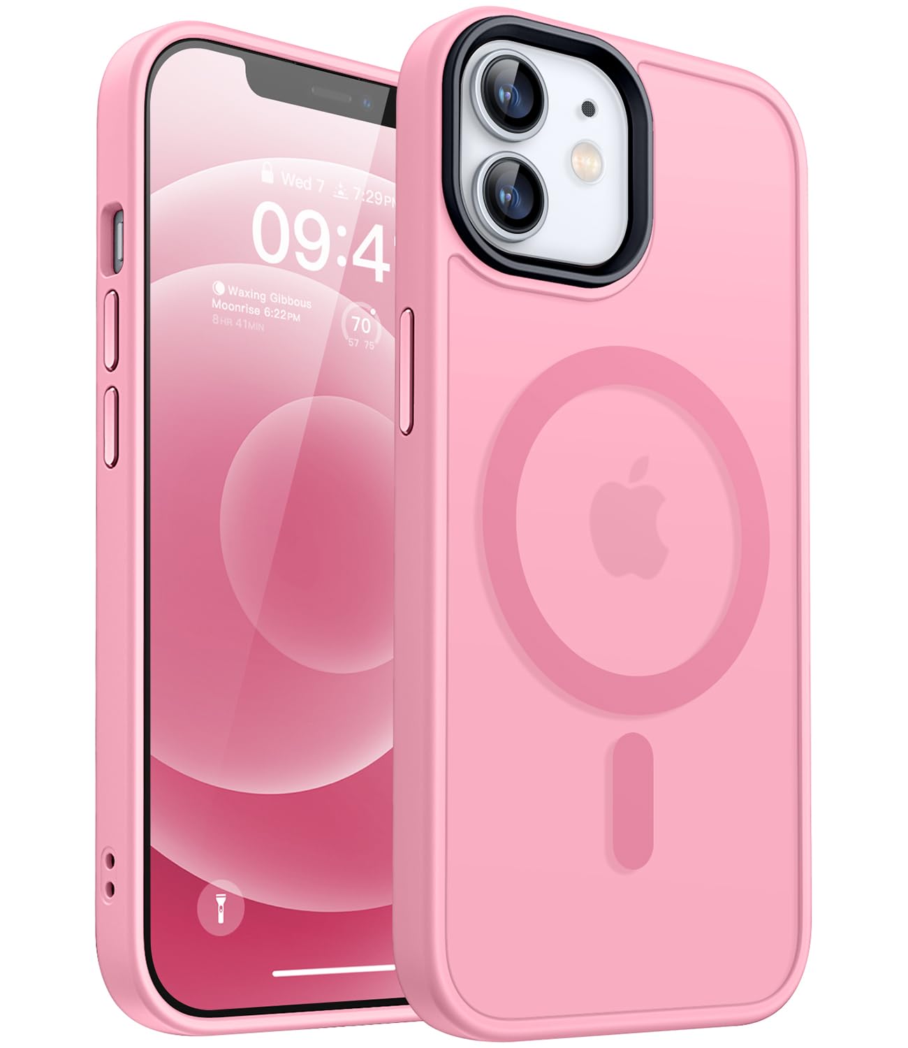 CANSHN Magnetic Compatible with iPhone 12 Case/iPhone 12 Pro Case [Compatible with Magsafe] [Translucent Matte] Slim Thin Shockproof Protective Bumper Cover Phone Case 6.1 Inch - Pink