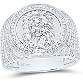 Jewels By Lux Sterling Silver 7/8Cttw Natural Diamond Gift Lion Face Mens Ring