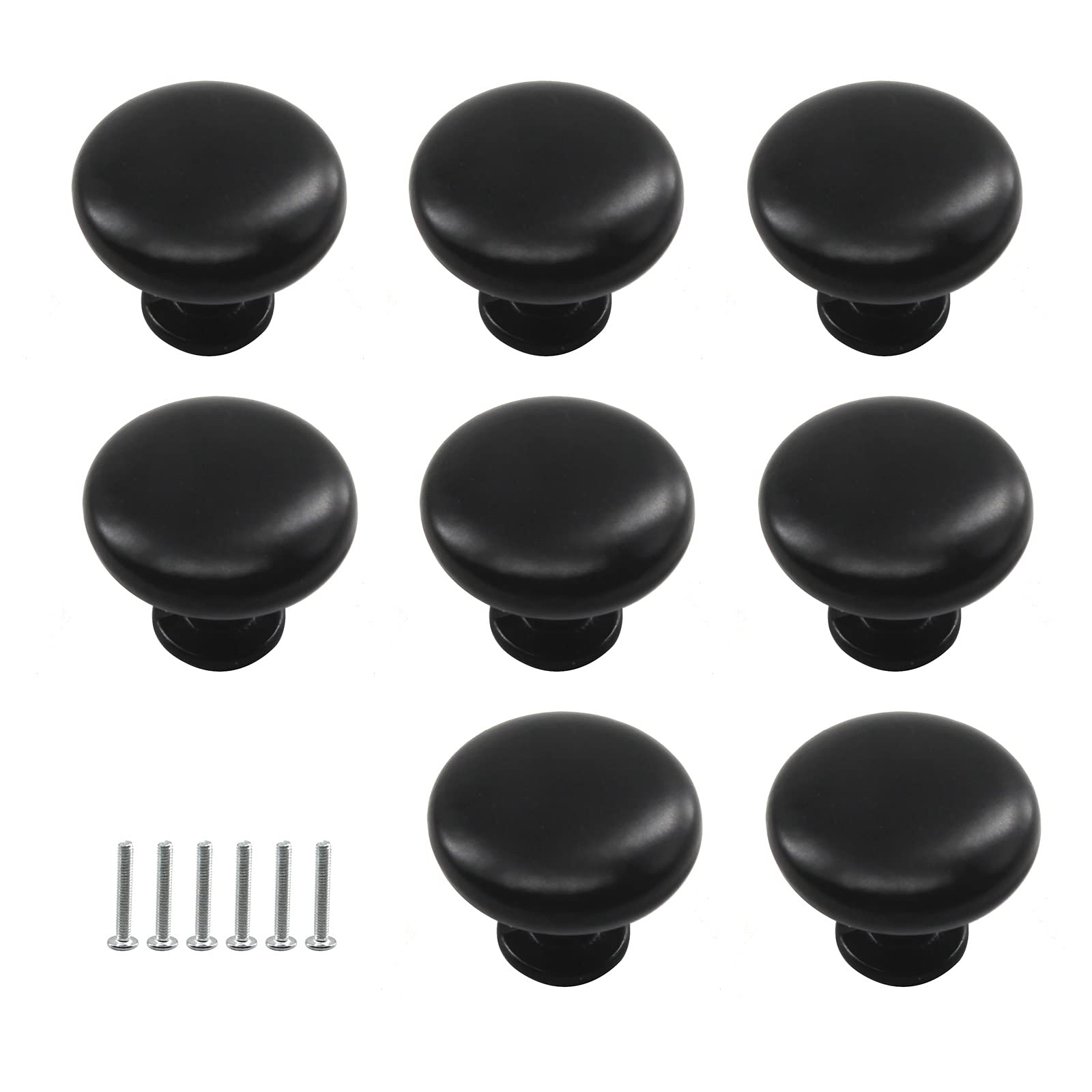 Zerniple Solid Aluminum Alloy Round Single Hole Knob Black Handle Pull for Kitchen Cabinet Cupboard Drawer Wardrobe,29x25mm (8 Pieces)