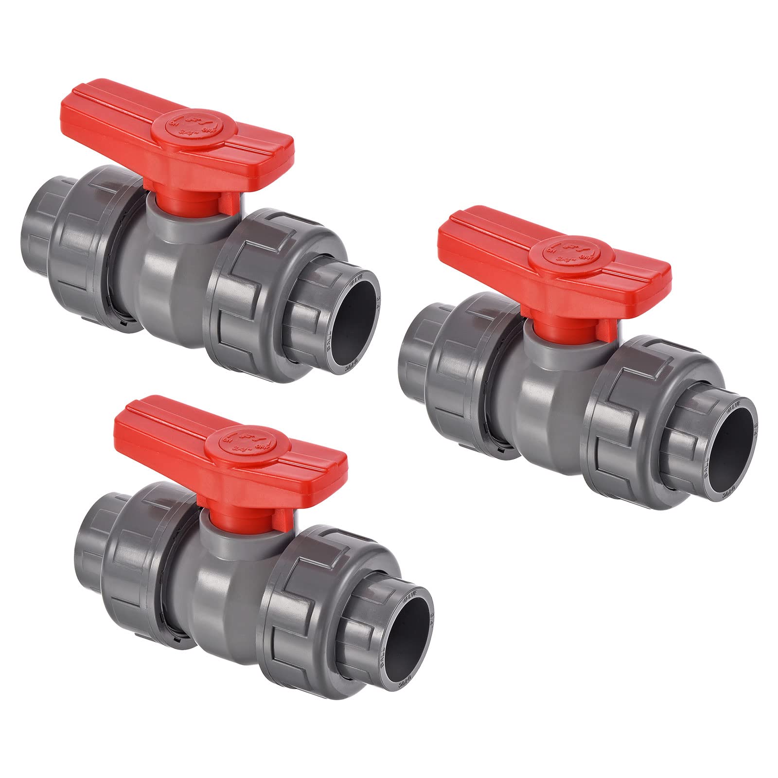 PATIKIL 25mm ID Double Union Ball Valve, 3 Pack PVC Socket Type Shut-Off Valve Switch for Water Flow Control, Gray