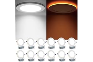 Meconard 12 Pack 6 Inch 5CCT LED Canless Recessed Lighting with Night Light, 2700K/3000K/3500K/4000K/5000K Selectable Ultra-Thin LED Ceiling Lights, 12W=110W, 1050LM, Dimmable Wafer Downlight ETL&FCC