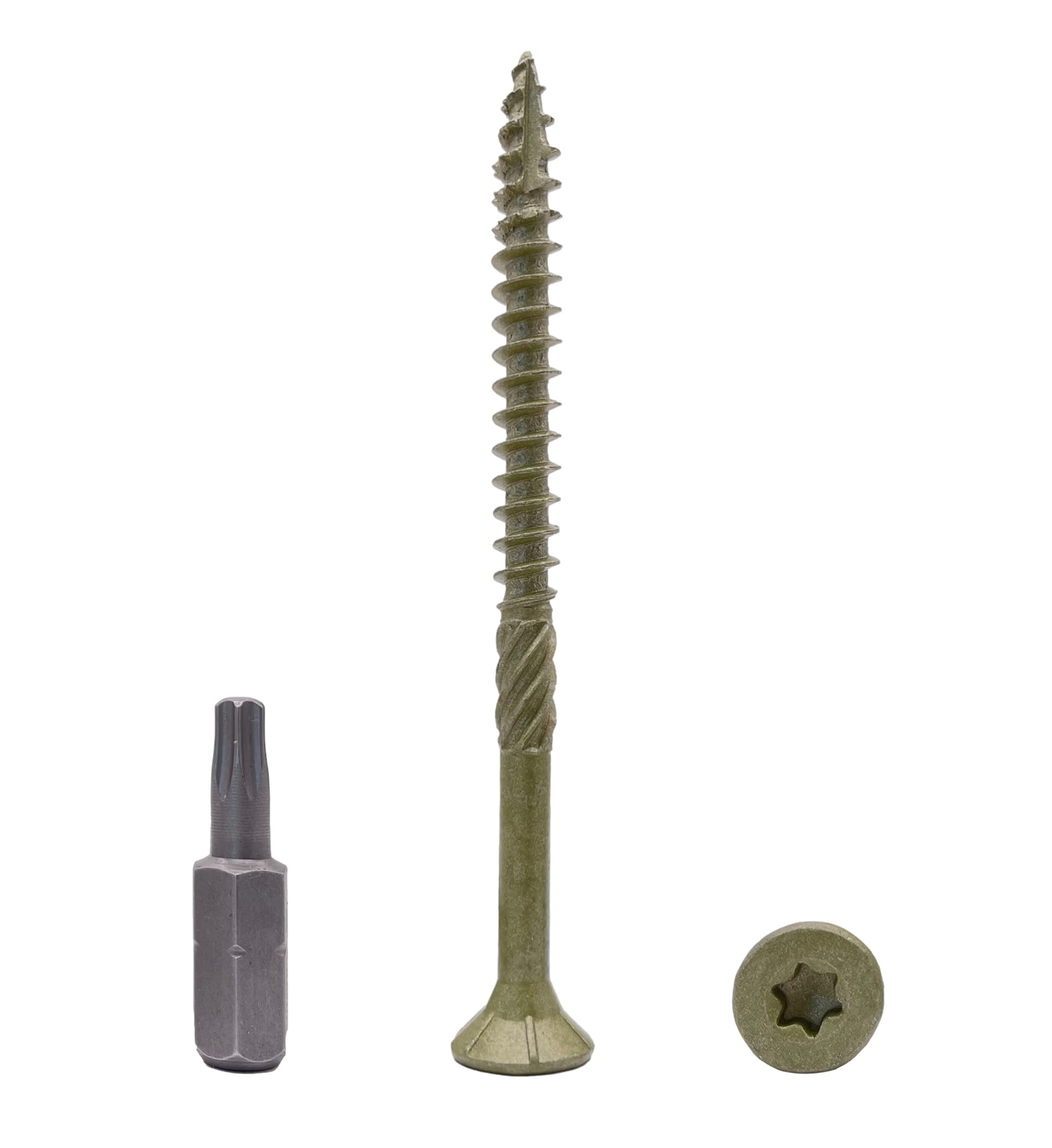 (Pack of 100 pcs) Green Anti-corrosion Finish 5.0 x 70 mm Timber Decking Screws, Wood Screws, Torx Head, Type 17, Countersunk Head, Exterior Screw (100, 5.0 x 70 mm)