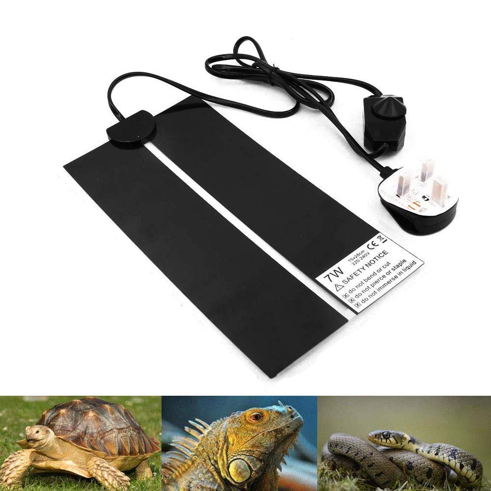 PeSandy Reptile Heating Mat with Temperature Adjustment, 7W Non-Adhesive Heat Pad for Reptiles Tortoise Snakes Lizard Gecko Hermit Crab Turtle Amphibians - Removable Under Tank Heat Pad (11x6 inch)