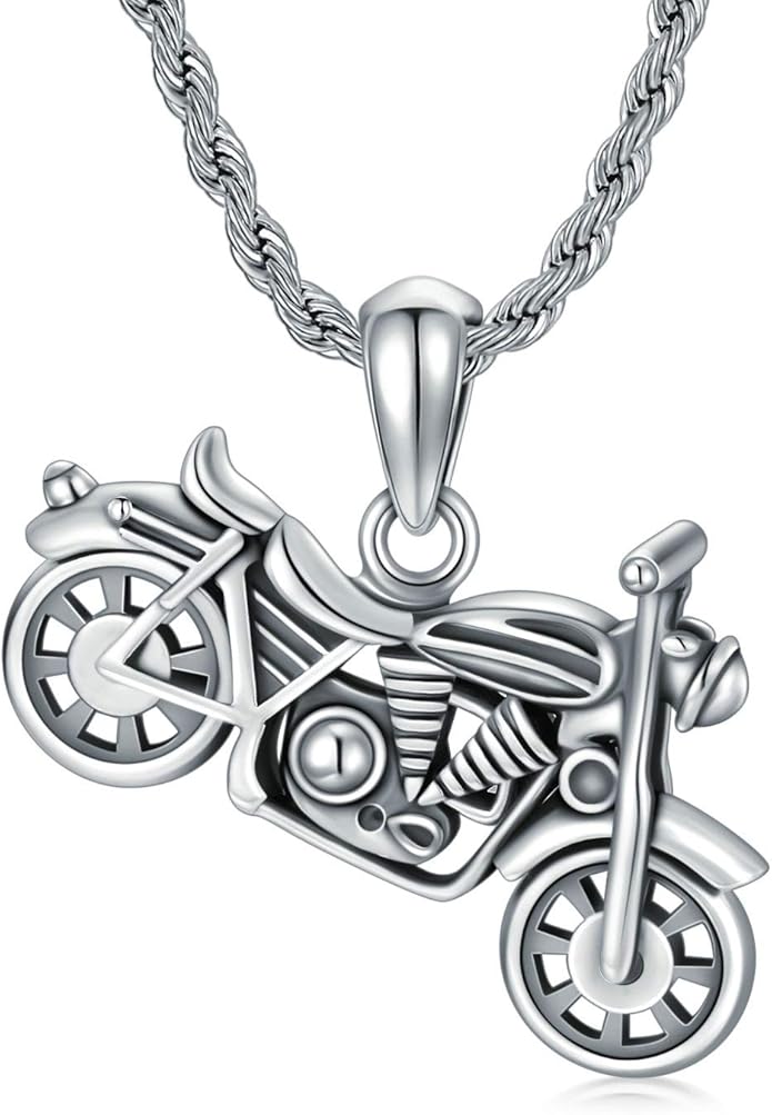 CEKAMA Sterling Silver Necklace Vintage Motorcycle Pendant Necklace
