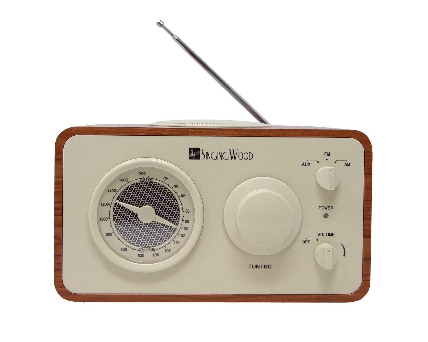 SINGING WOOD Retro Vintage Wooden AM/FM Radio (Cherry Wood)