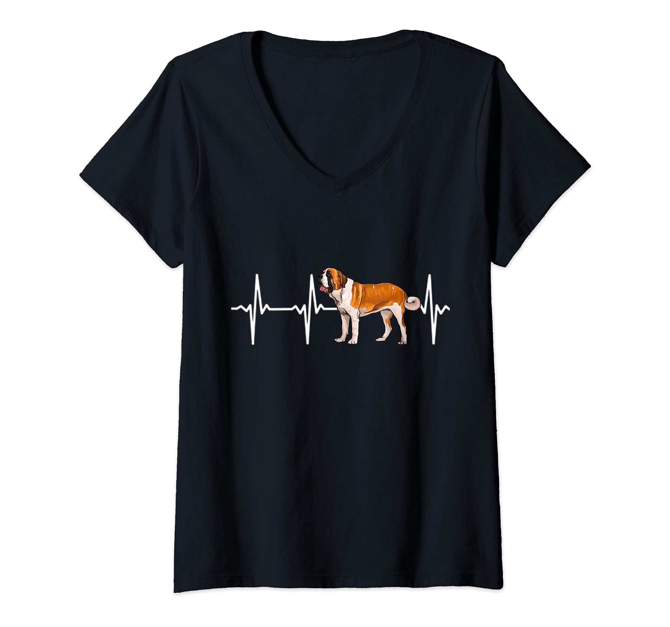 Womens St. Bernard Heartbeat Love My Dog V-Neck T-Shirt