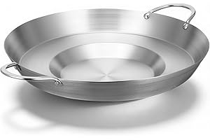 Operitacx Heavy Duty Stainless Steel Comal Frying Pan Mexican Discada Pan for Hiking and Home Cooking Use