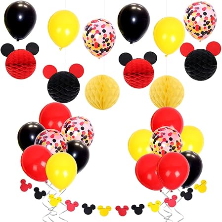 Amazon Co Jp ミッキーマウスパーティー 誕生日 ベビーシャワー 男の子 ディズニー ハニカムボール 紙吹雪入れ ミッキーガーランド レッド イエロー ブラック 27個 おもちゃ
