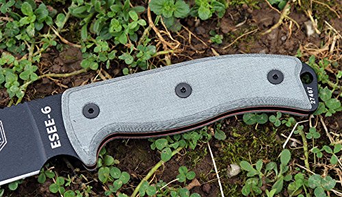 ESEE Knives 6P-B Plain Edge Full Tang Fixed Blade Knife and Sheath with Grey Micarta Handle for Outdoor Survival, Camping and Hunting