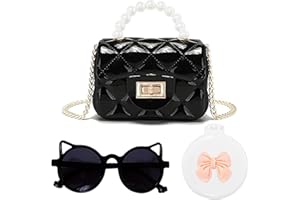 GENERIC Crossbody Bag Set for Girls,Mini Pearl Toddler Purse,Little Girl Jelly Purse,Sunglasses Hair Mirror Brush,Birthday Gift