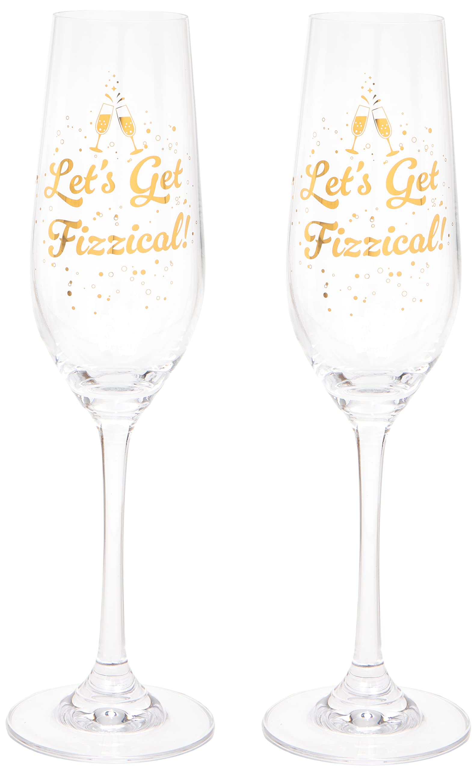 Maturi Set of Two 'Let's Get Fizzical' Champagne Flutes, 220ml, Gift Boxed