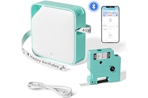 Vixic D1600 Label Maker Machine with Tapes, Smart Handheld Bluetooth Label Printer, Mini Portable Labeler with Multiple Templates Font Icon, for 6-12mm 1/4 '-1/2' Tapes, Home School Office,Green