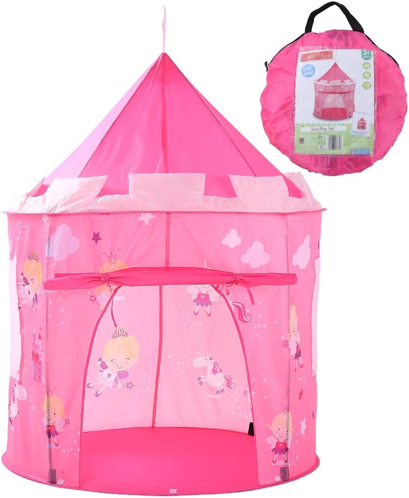 Georgie Porgy Kids Foldable Play House Portable Tent Castle Indoor Outdoor Toy Garden Little Fairy Unicorn Pink City Tent Free for LED light + Children Tattoo Sticker *2