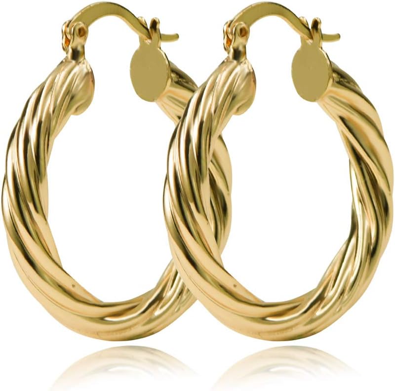 Yumay-9ct Gold Filled Twisted Creole Hoop Earrings for Girls or Womens 30mm Hoop