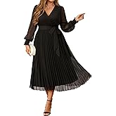 Pinup Fashion Plus Size Dresses Wedding Guest - Fall Semi Formal Long Sleeve Elegant Pleated Midi Dress