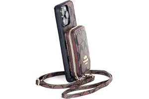 KITMY luxury Crossbody Wallet Case for iPhone 13 Pro Max, designer PU Leather Zipper Handbag Purse Flip Cover, Kickstand Folio Case with Card Slots Holder for iPhone 13 Pro Max（Brown-6.7 Inch）